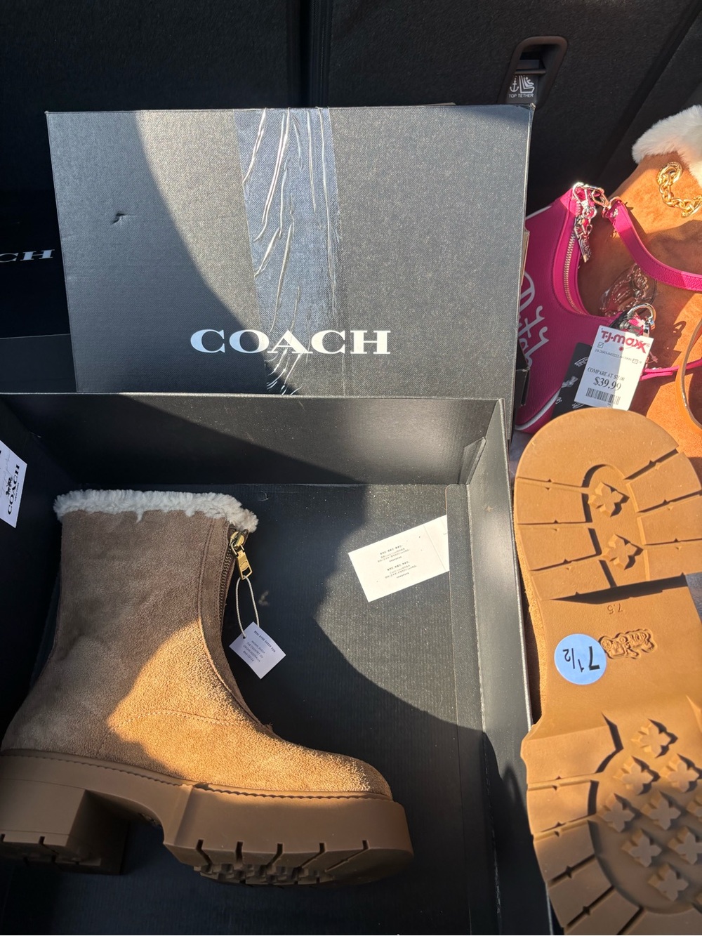 Coach Sherpa tan boots